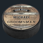 Groomsmen Gifts Hockey Puck<br><div class="desc">Rustic whiskey barrel design featuring bold western typography. Personalize this design with your own text. Further customize this design by selecting the "customize further" link if desired.</div>