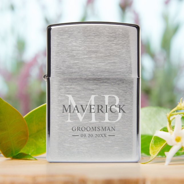Groomsmen Gifts Masculine Monogram Best Man Zippo Lighter (On Table)
