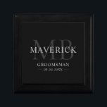 Groomsmen Gifts Monogram Wedding Favors Best Man Gift Box<br><div class="desc">This stylish monogrammed groomsman gift box features the groomsmen names, initials, title and date written in a trendy, gray minimalist typography. Simply add the names of the groomsmen, their initials, title and date in the personalize section to create your own wedding favors. Although shown here as a groomsman gift box,...</div>