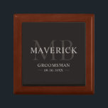 Groomsmen Gifts Monogram Wedding Favors Best Man Gift Box<br><div class="desc">This stylish brown wooden groomsman gift box features the groomsmen names, initials, title and date written in a trendy, minimalist typography. Simply add the names of the groomsmen, their initials, title and date in the personalize section to create your own wedding favors. Although shown here as a groomsman gift box,...</div>