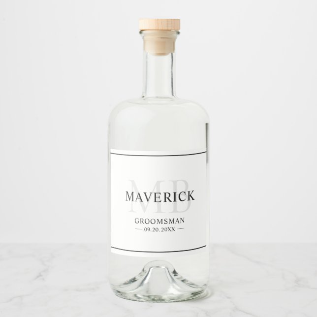 Groomsmen Gifts - Monogram Wedding Favors Best Man Liquor Bottle Label (Front)