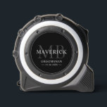 Groomsmen Gifts - Monogram Wedding Favors Best Man Tape Measure<br><div class="desc">This stylish black monogrammed groomsman gift features the groomsmen names, initials, title and date written in a trendy, gray minimalist typography. Simply add the names of the groomsmen, their initials, title and date in the personalize section to create your own wedding favors. Although shown here as a groomsman tape measure,...</div>