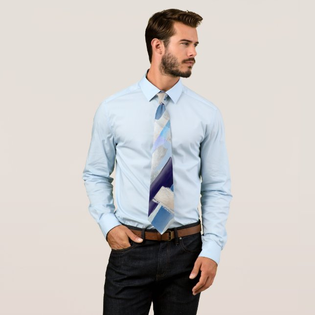 Groomsmen Modern Color Block Dusty Navy Silver    Neck Tie (In Situ)