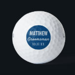 Groomsmen Modern Typography Wedding Favor Golf Balls<br><div class="desc">For the groom who loves to golf!  These golf balls are the perfect favor or gift for the golfer groomsmen in your wedding,  either for your bachelor party or for your wedding day.  Personalize each golf ball with the name of each groomsman and date of your choice.</div>