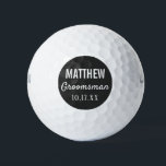Groomsmen Modern Typography Wedding Favor Golf Balls<br><div class="desc">For the groom who loves to golf!  These golf balls are the perfect favor or gift for the golfer groomsmen in your wedding,  either for your bachelor party or for your wedding day.  Personalize each golf ball with the name of each groomsman and date of your choice.</div>