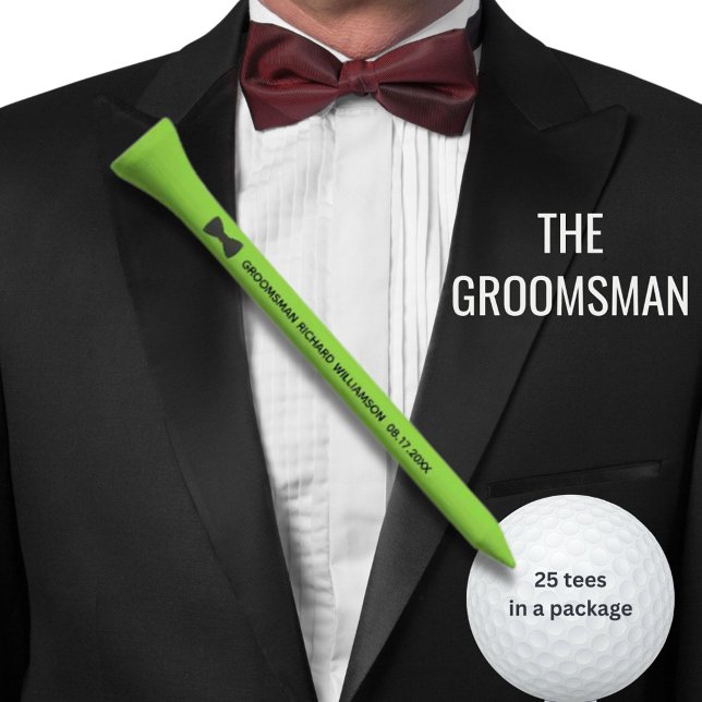 GROOMSMEN PERSONALIZED NAME DATE BOW TIE GOLF TEES (Creator Uploaded)