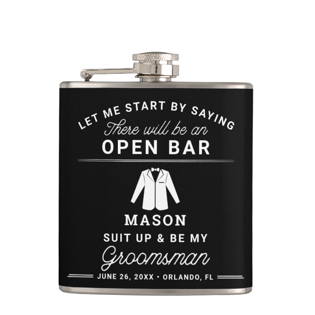Groomsmen Proposal Flask - Funny Suit Up (Front)