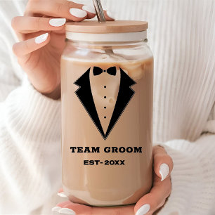 Groomsmen Proposal Glass, Team Groom Personalized Can Glass