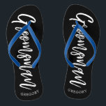 Groomsmen | Script Style Custom Wedding Flip Flops<br><div class="desc">A little something for your ultra special Groomsmen. Have them happy to stand by your side on your special day of matrimony with this unique set of personalized flip-flops. It features the words "groomsmen" in an elegant script style text. Underneath this towards the heel is a spot for a custom...</div>