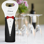 Groomsmen Tuxedo Red Bow Tie Wine Tote<br><div class="desc">Perfect gift for groomsmen and Best Man a bottle of their favorite in a personalized wine bottle reusable tote bag.</div>