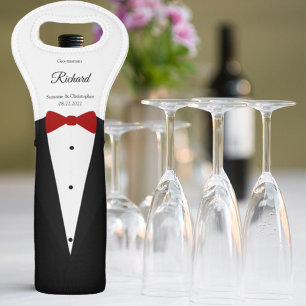 Groomsmen Tuxedo Red Bow Tie Wine Tote