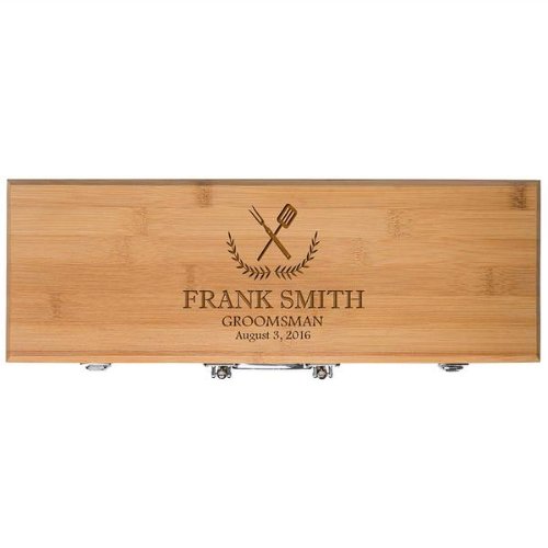 Groomsmens Barbecue Set In Engraved Wooden Box