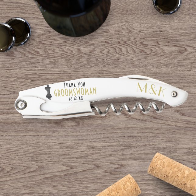 Groomswoman Thank You 1920s Gatsby Wedding Favor Waiter's Corkscrew (Add your initials & wedding date to this Groomswoman corkscrew. She'll love it! (also for Groomsmen))