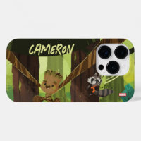 Groot and Rocket Swinging From Trees