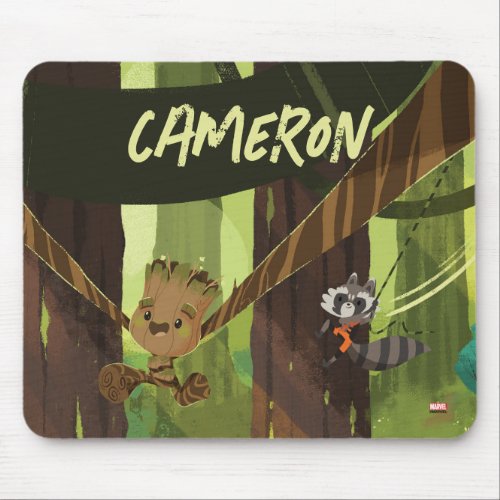 Groot and Rocket Swinging From Trees Mouse Pad