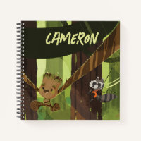 Groot and Rocket Swinging From Trees