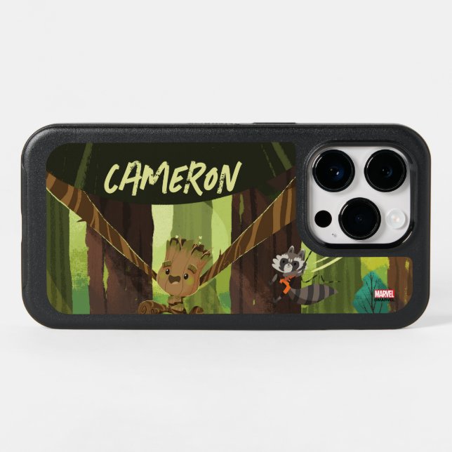 Groot and Rocket Swinging From Trees Otterbox iPhone Case (Back Horizontal)