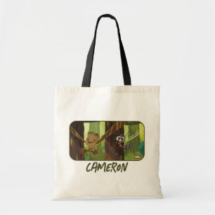 Groot and Rocket Swinging From Trees Tote Bag
