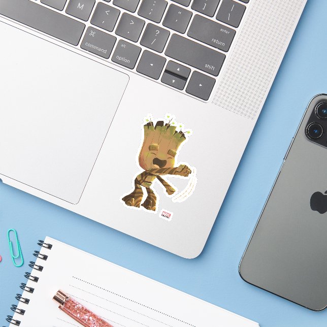 Groot Dancing Illustration Sticker (Laptop w/ iPhone)