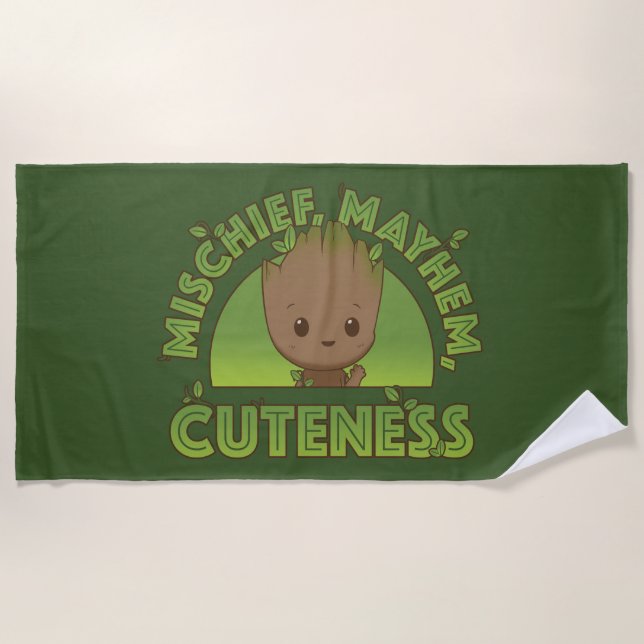 Groot - Mischief, Mayhem, Cuteness Beach Towel (Front)