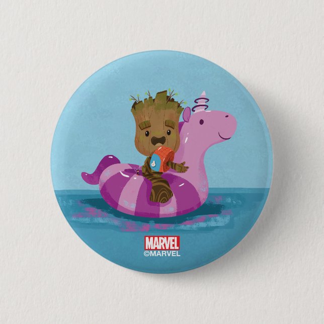 Groot Swimming on a Pool Float Button (Front)