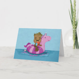 Groot Swimming on a Pool Float Card