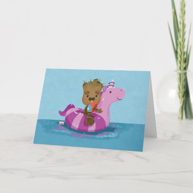 Groot Swimming on a Pool Float Card (Front)