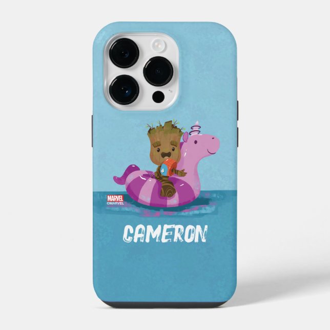 Groot Swimming on a Pool Float Iphone Case (Back)