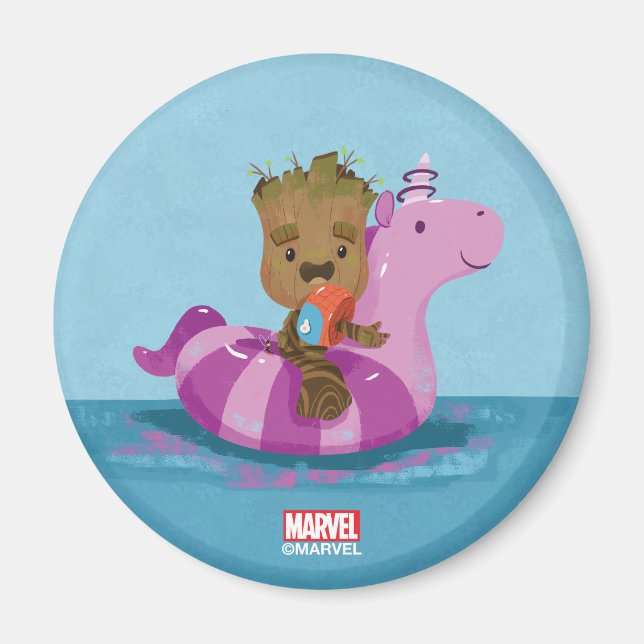 Groot Swimming on a Pool Float Magnet (Front)