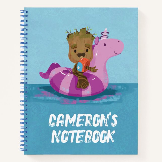 Groot Swimming on a Pool Float Notebook (Front)