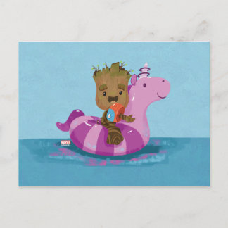 Groot Swimming on a Pool Float Postcard