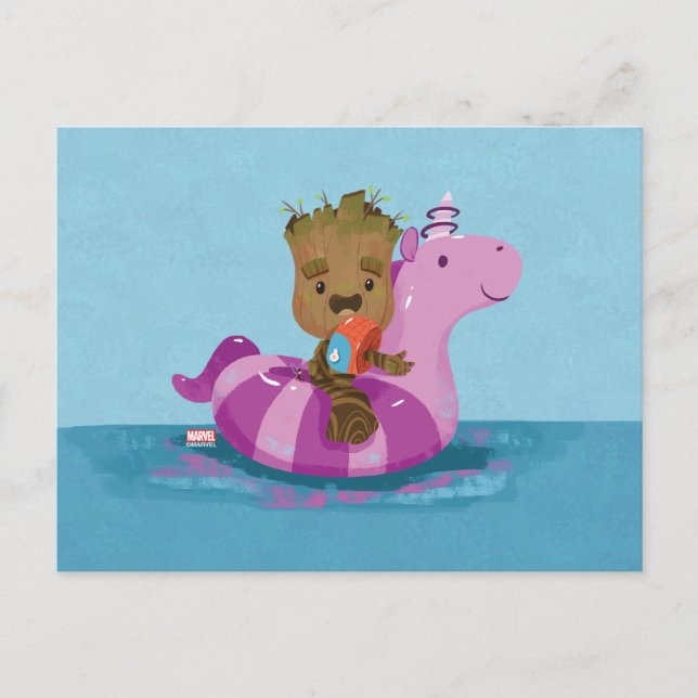 Groot Swimming on a Pool Float Postcard (Front)
