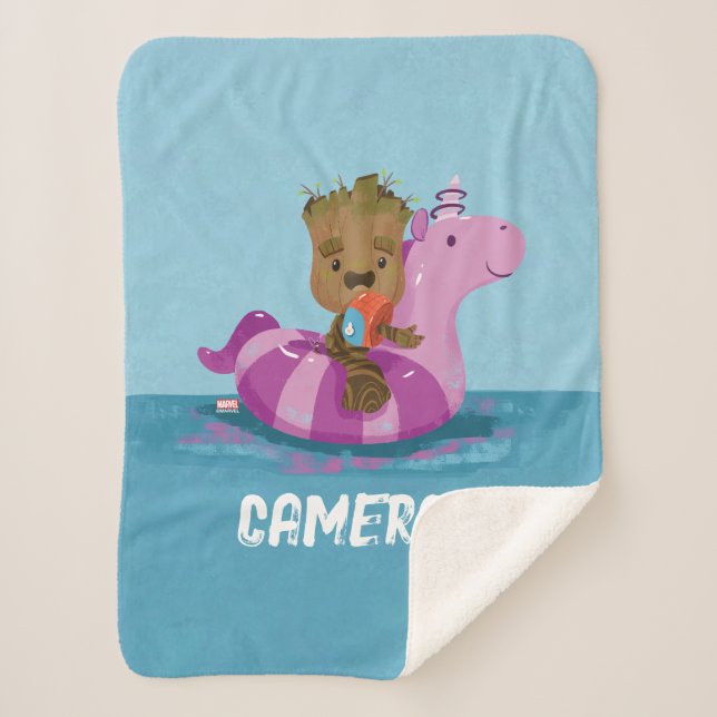 Groot Swimming on a Pool Float Sherpa Blanket (Front)