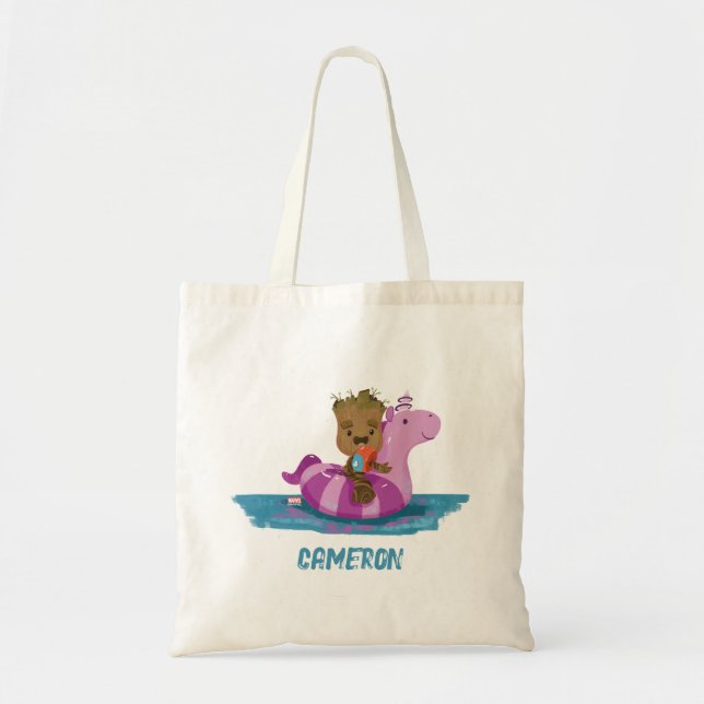 Groot Swimming on a Pool Float Tote Bag (Front)