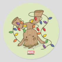 Groot Tangled in Holiday Lights Classic Round Sticker
