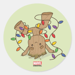 Groot Tangled in Holiday Lights Classic Round Sticker