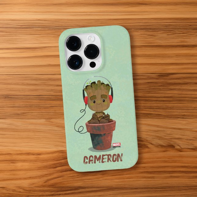 Groot Wearing Headphones Case-Mate iPhone Case (Phone on table)