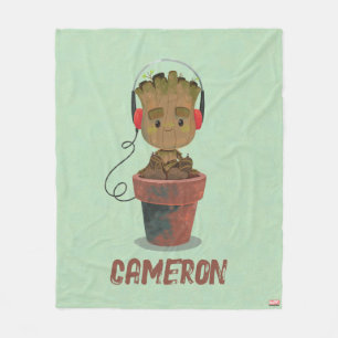 Groot Wearing Headphones Fleece Blanket