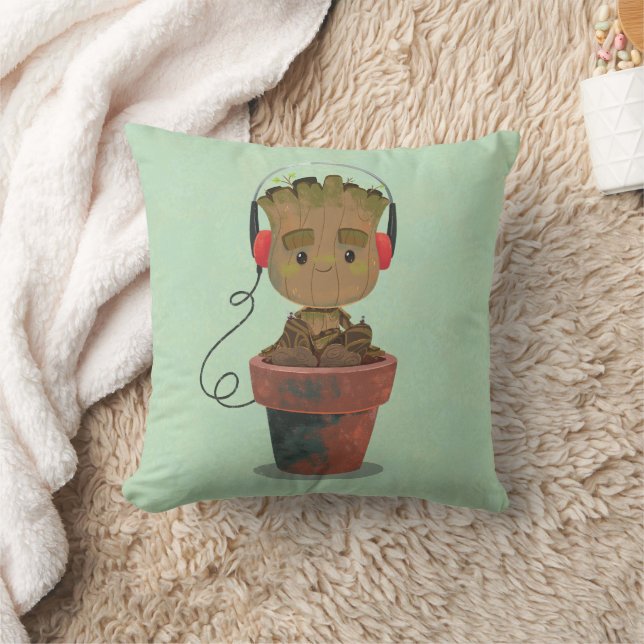 Groot Wearing Headphones Throw Pillow (Blanket)