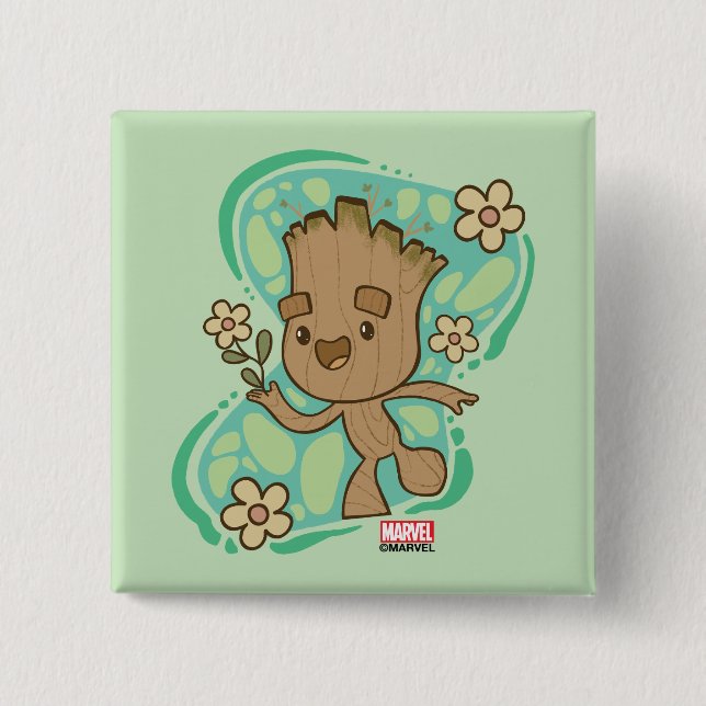 Groot with Yellow Flowers Button (Front)