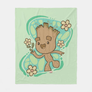 Groot with Yellow Flowers Fleece Blanket
