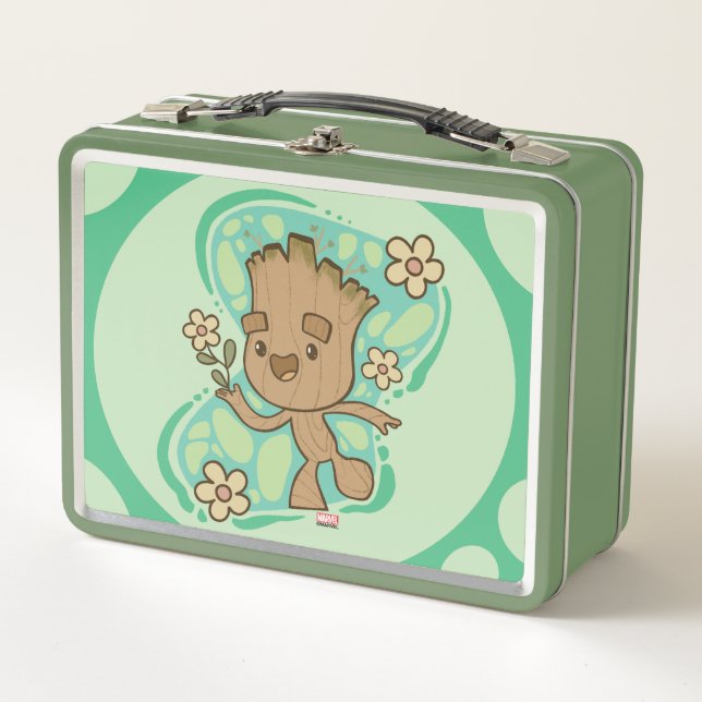 Groot with Yellow Flowers Metal Lunch Box (Front)