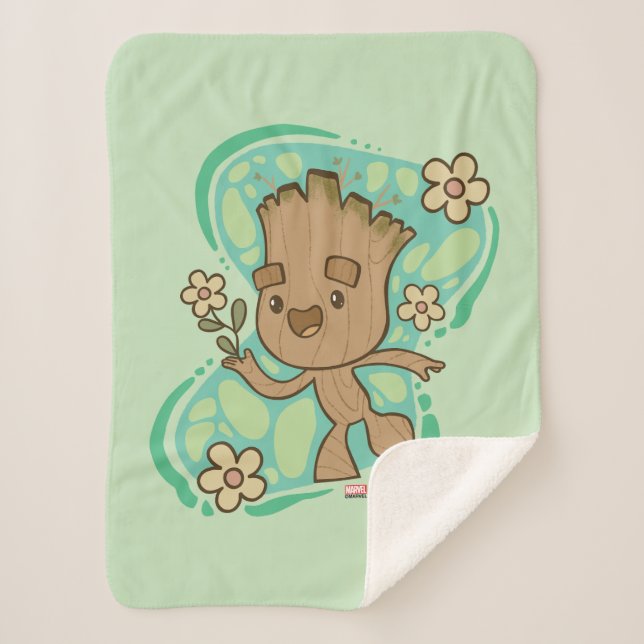 Groot with Yellow Flowers Sherpa Blanket (Front)