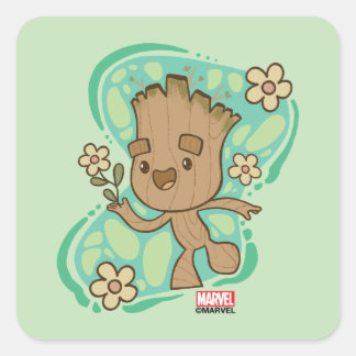 Groot with Yellow Flowers Square Sticker