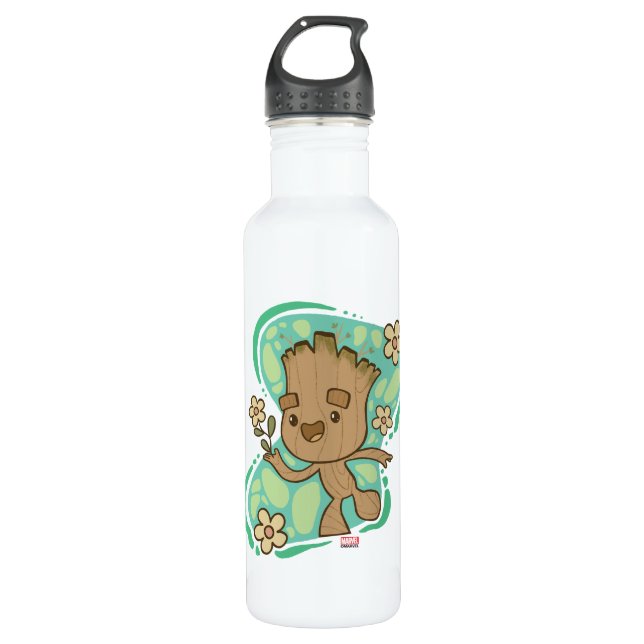Groot with Yellow Flowers Stainless Steel Water Bottle (Front)