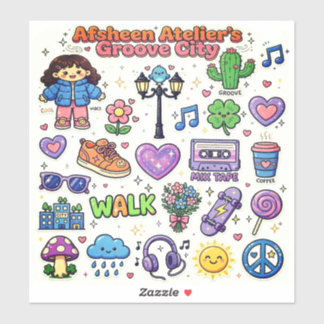 Groove City - Cute Girl City Walk Aesthetic  Sticker