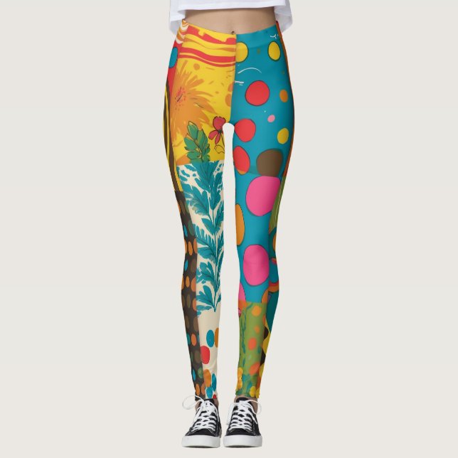 Groove Waves 70s Psychedelic Line Pattern Leggings (Front)