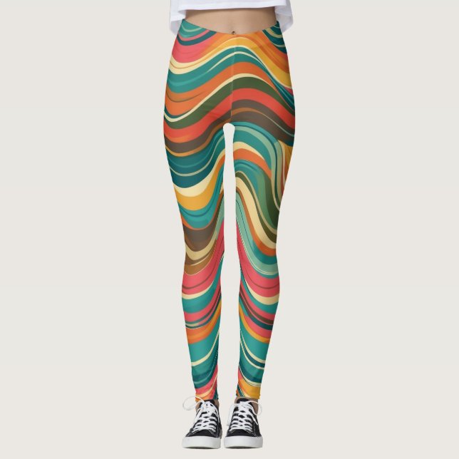 Groove Waves 70s Psychedelic Line Pattern Leggings (Front)