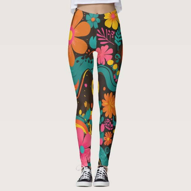 Groove Waves 70s Psychedelic Line Pattern Leggings (Front)