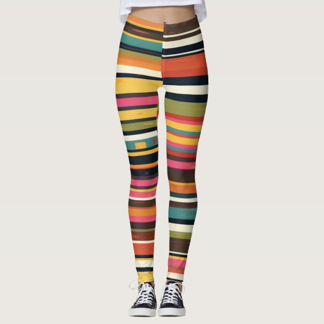 Groove Waves 70s Psychedelic Line Pattern Leggings (Front)